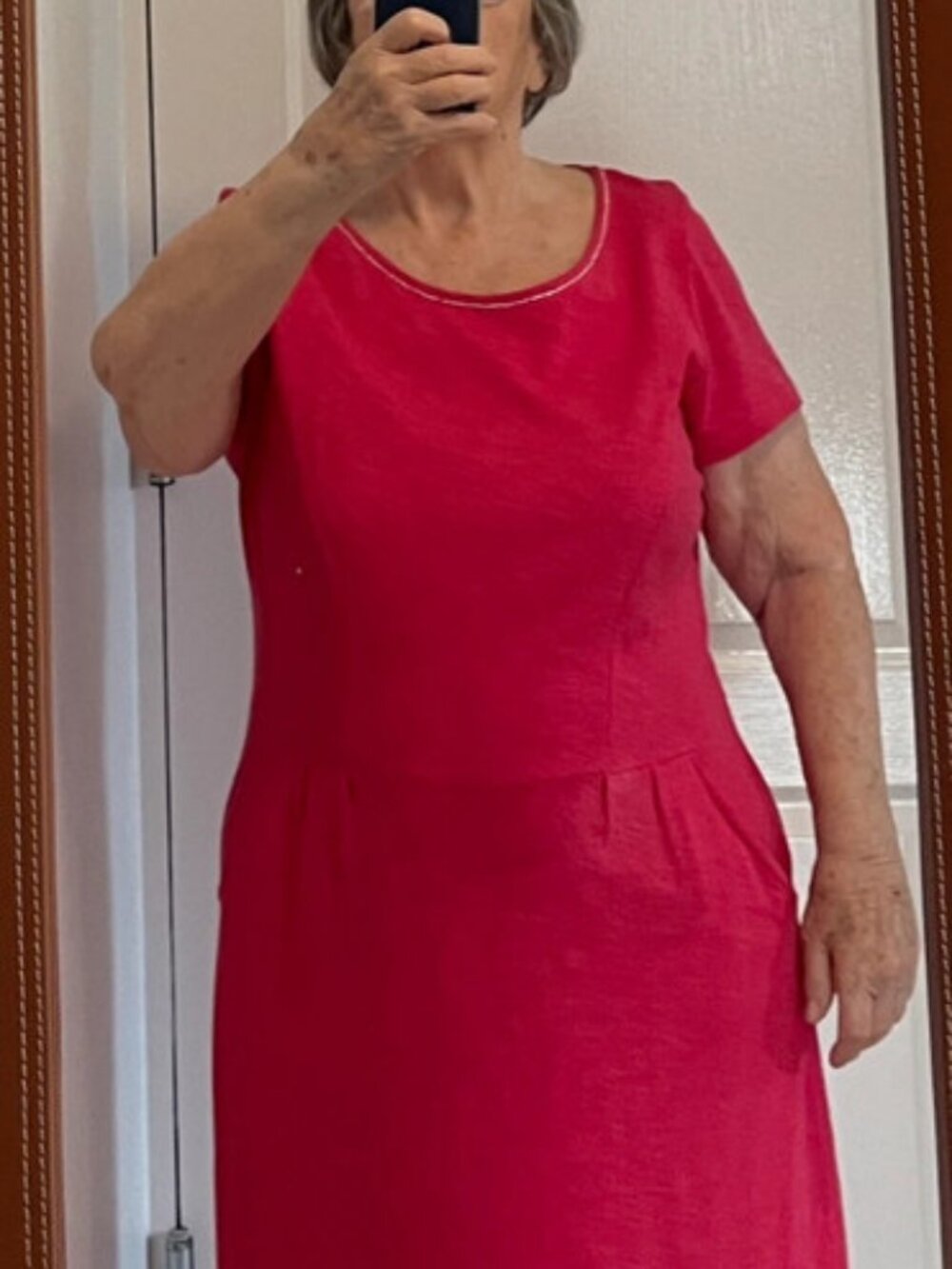 Beautiful pull on summer dress with pockets and short sleeves in cotton slub jer